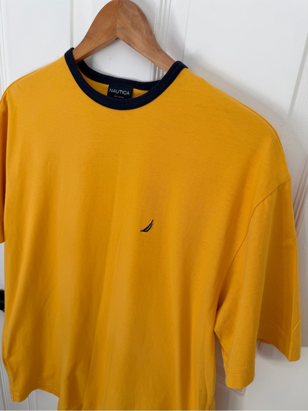 Nautica Men’s Yellow Short-Sleeve Crewneck with Navy Trim